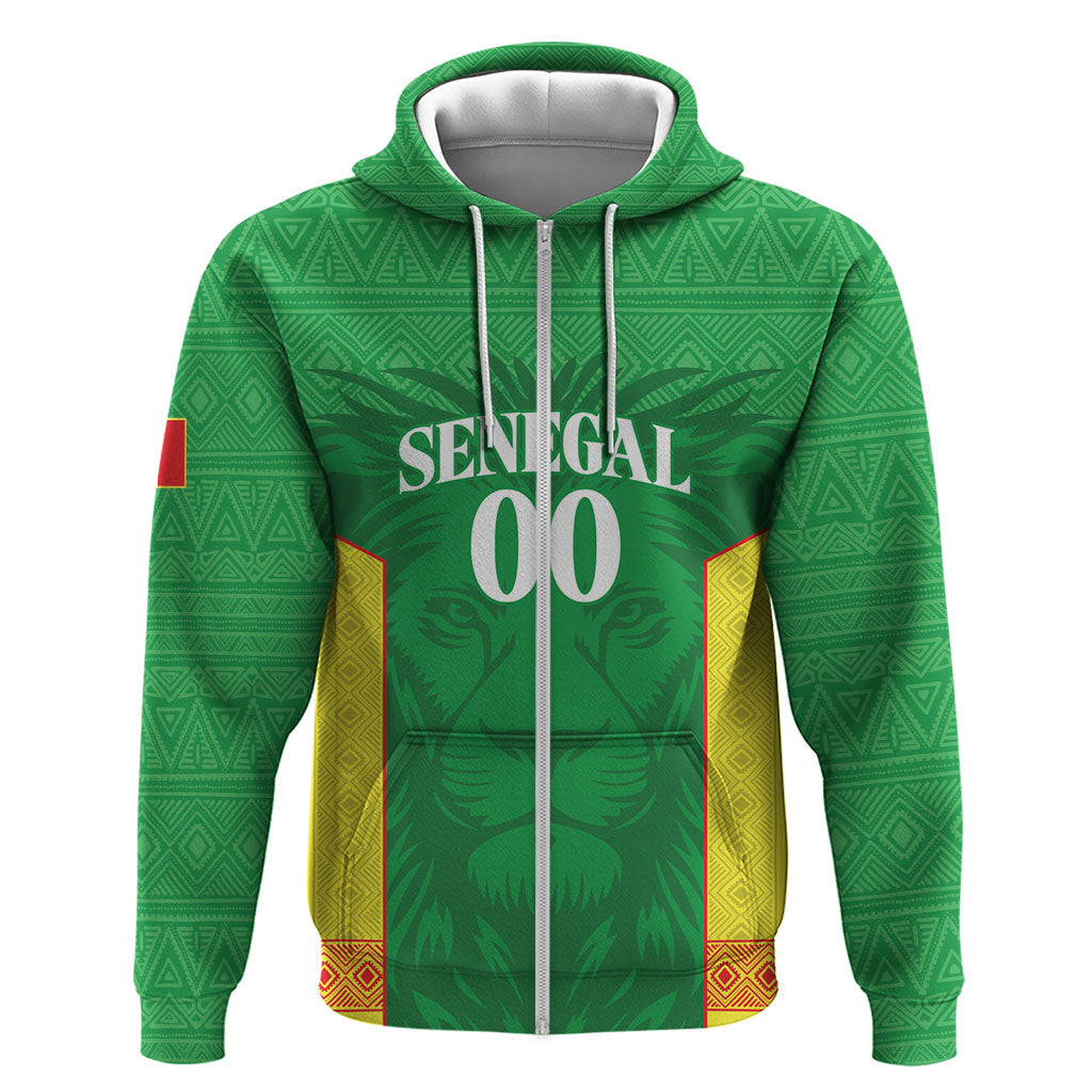Senegal Basketball 2026 Custom Zip Hoodie Come On Lions African Pattern