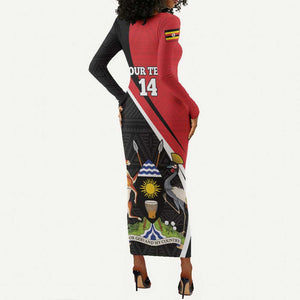 Afro Uganda Rugby Custom Long Sleeve Bodycon Dress Go Cranes - African Pattern LT14