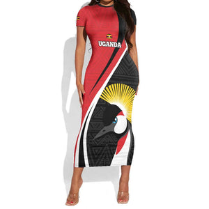 Afro Uganda Rugby Custom Short Sleeve Bodycon Dress Go Cranes - African Pattern LT14