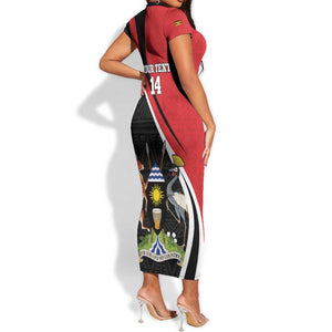 Afro Uganda Rugby Custom Short Sleeve Bodycon Dress Go Cranes - African Pattern LT14
