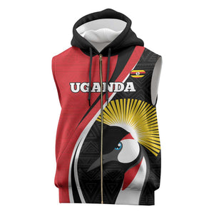 Afro Uganda Rugby Custom Sleeveless Zip Hoodie Go Cranes - African Pattern - African Pride