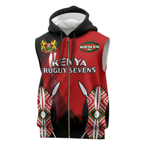 Custom Kenya Rugby Sevens Kenyan Sporty Version Sleeveless Zip Hoodie - African Pride