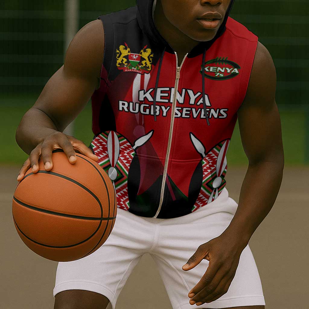 Custom Kenya Rugby Sevens Kenyan Sporty Version Sleeveless Zip Hoodie - African Pride