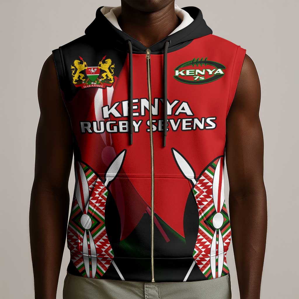 Custom Kenya Rugby Sevens Kenyan Sporty Version Sleeveless Zip Hoodie - African Pride