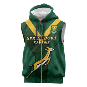 Custom South Africa Rugby Go Blitzboks Sevens Sleeveless Zip Hoodie - African Pride