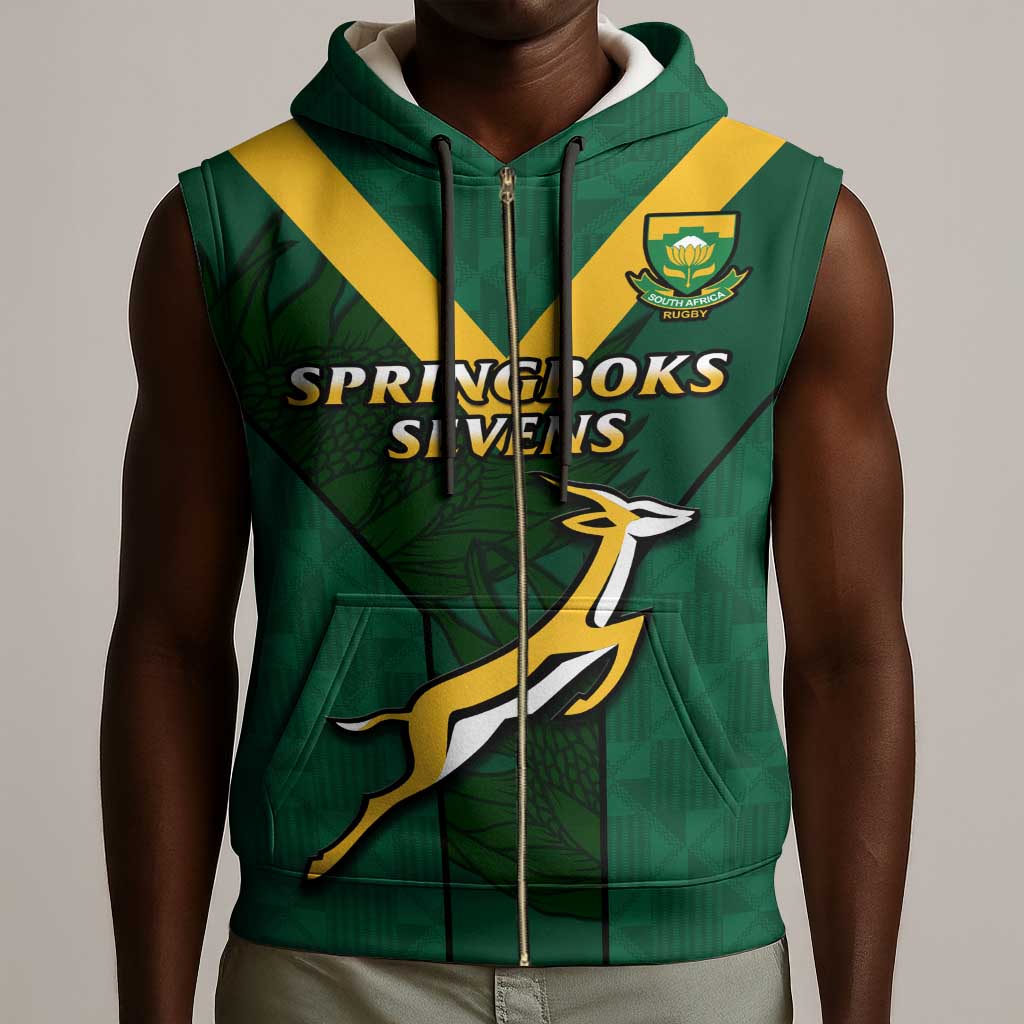 Custom South Africa Rugby Go Blitzboks Sevens Sleeveless Zip Hoodie - African Pride