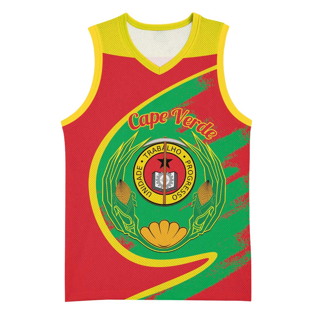 Cape Verde 1975-1992 Basketball Jersey Coat Of Arms Grunge Style - African Pride
