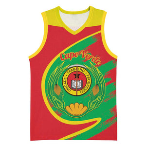 Cape Verde 1975-1992 Basketball Jersey Coat Of Arms Grunge Style - African Pride