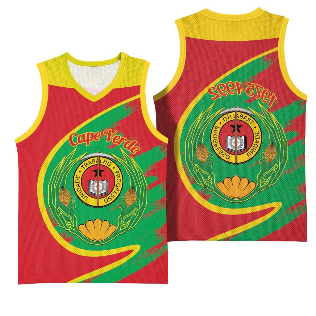 Cape Verde 1975-1992 Basketball Jersey Coat Of Arms Grunge Style - African Pride