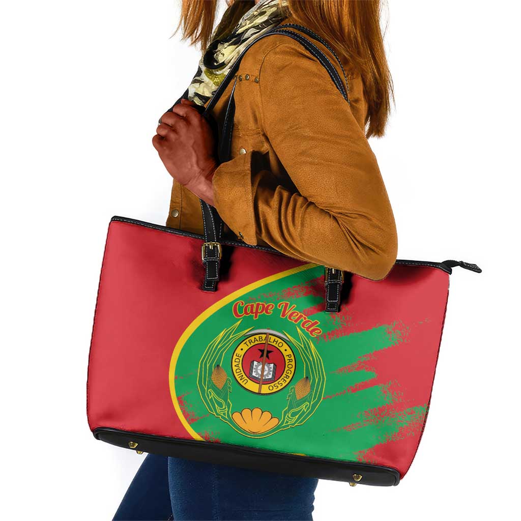 Cape Verde 1975-1992 Leather Tote Bag Coat Of Arms Grunge Style