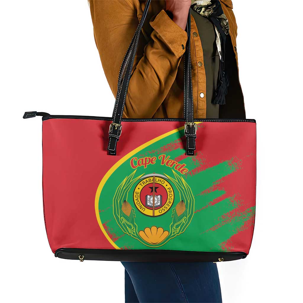 Cape Verde 1975-1992 Leather Tote Bag Coat Of Arms Grunge Style