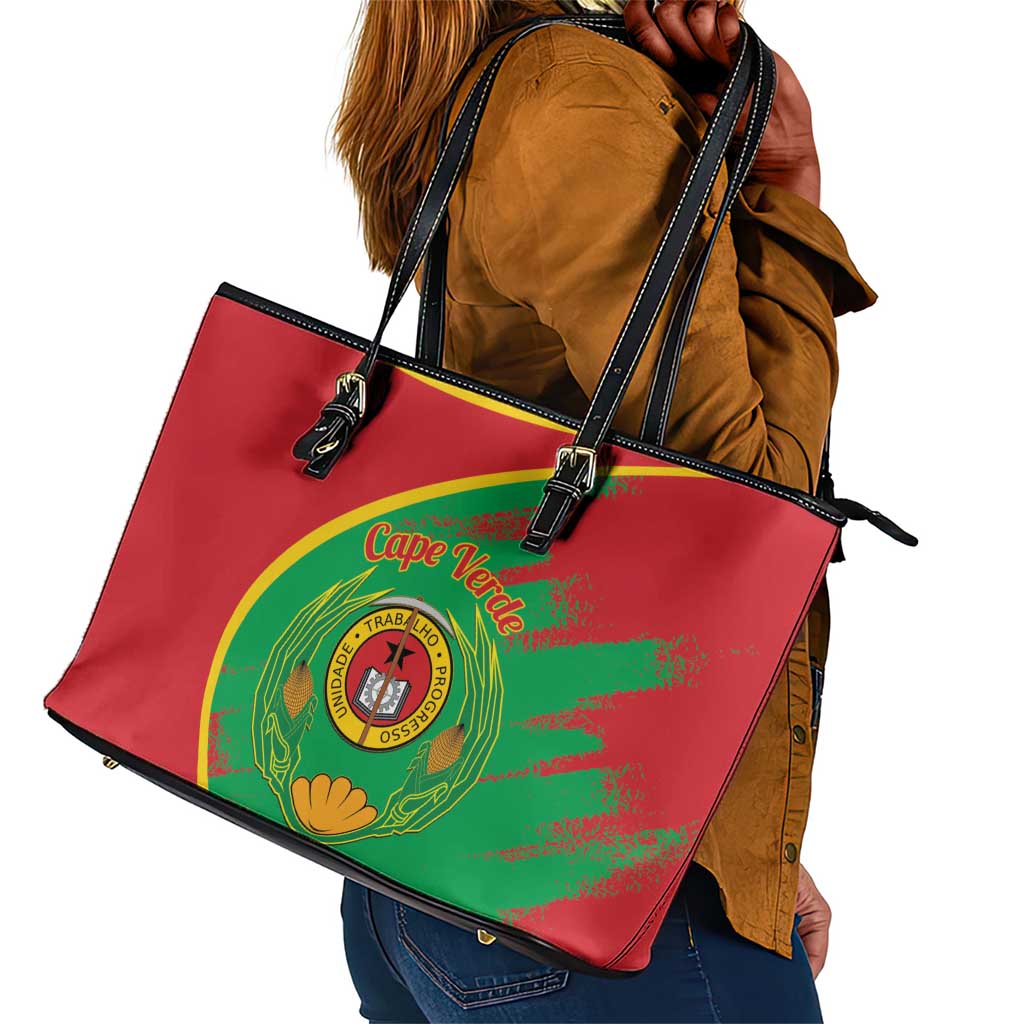 Cape Verde 1975-1992 Leather Tote Bag Coat Of Arms Grunge Style