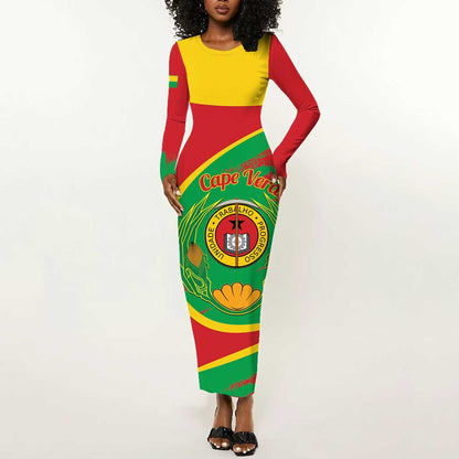 Cape Verde 1975-1992 Long Sleeve Bodycon Dress Coat Of Arms Grunge Style LT14