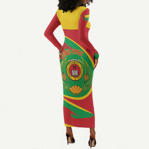 Cape Verde 1975-1992 Long Sleeve Bodycon Dress Coat Of Arms Grunge Style LT14
