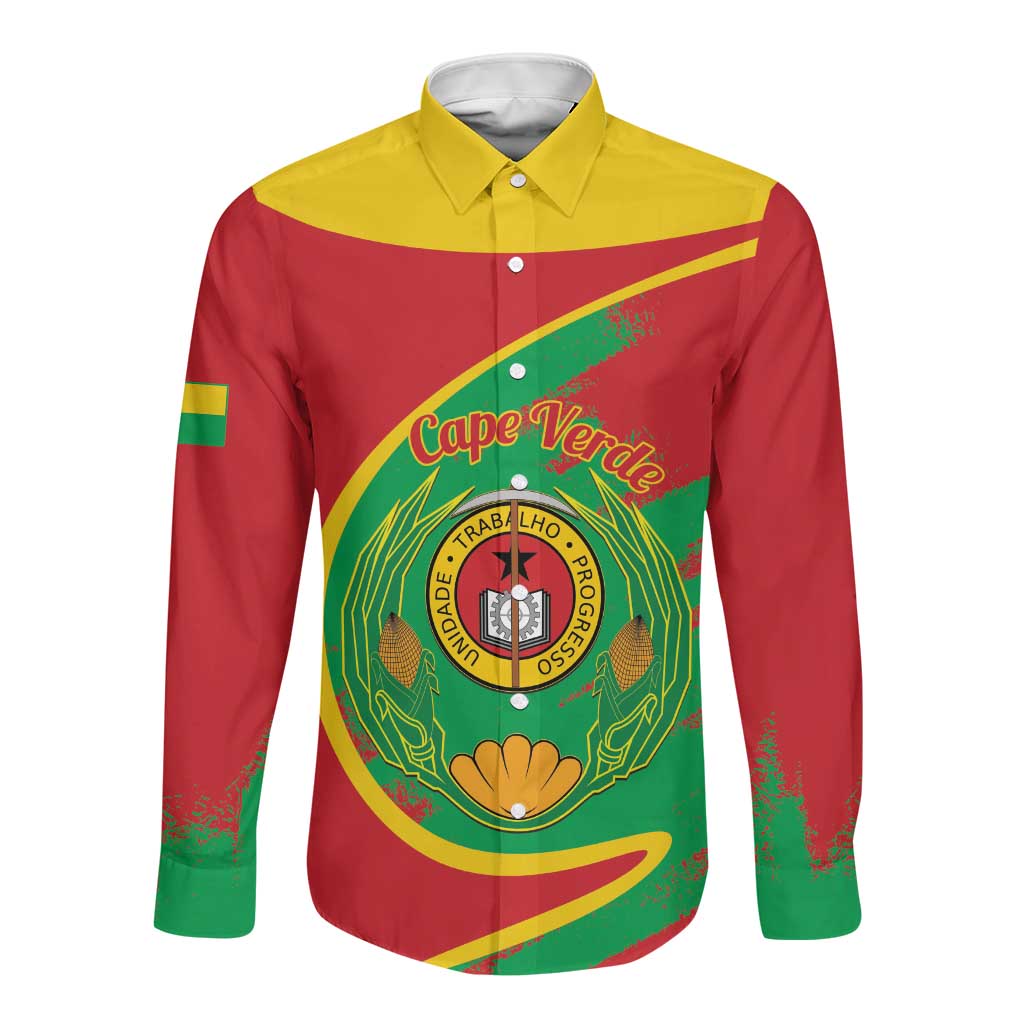 Cape Verde 1975-1992 Long Sleeve Button Shirt Coat Of Arms Grunge Style