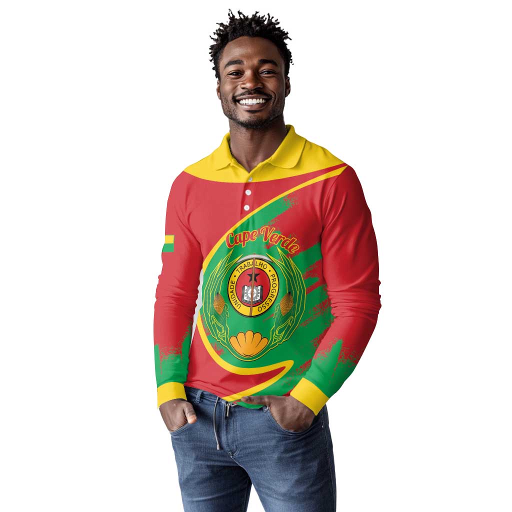 Cape Verde 1975-1992 Long Sleeve Polo Shirt Coat Of Arms Grunge Style