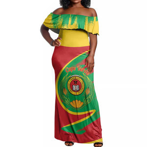 Cape Verde 1975-1992 Off Shoulder Maxi Dress Coat Of Arms Grunge Style