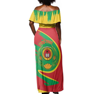 Cape Verde 1975-1992 Off Shoulder Maxi Dress Coat Of Arms Grunge Style