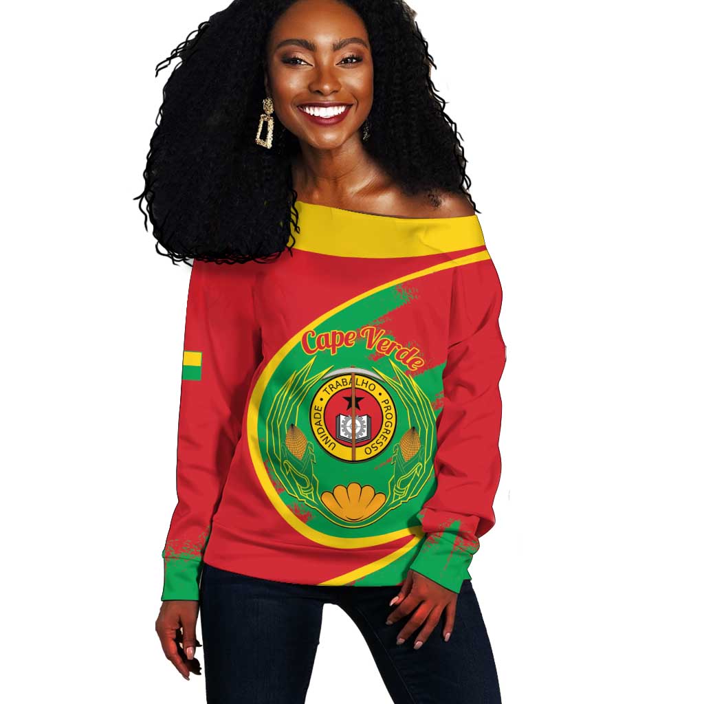 Cape Verde 1975-1992 Off Shoulder Sweater Coat Of Arms Grunge Style