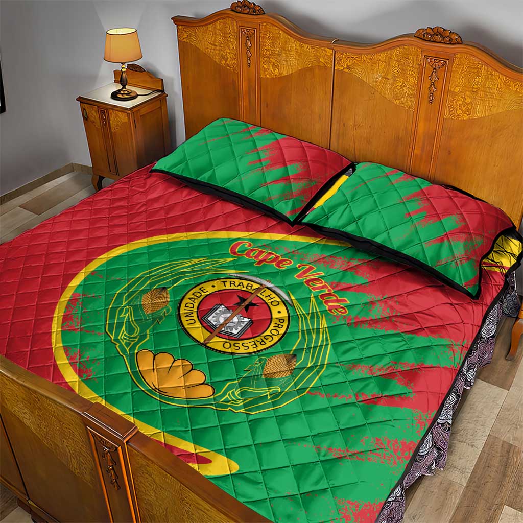 Cape Verde 1975-1992 Quilt Bed Set Coat Of Arms Grunge Style