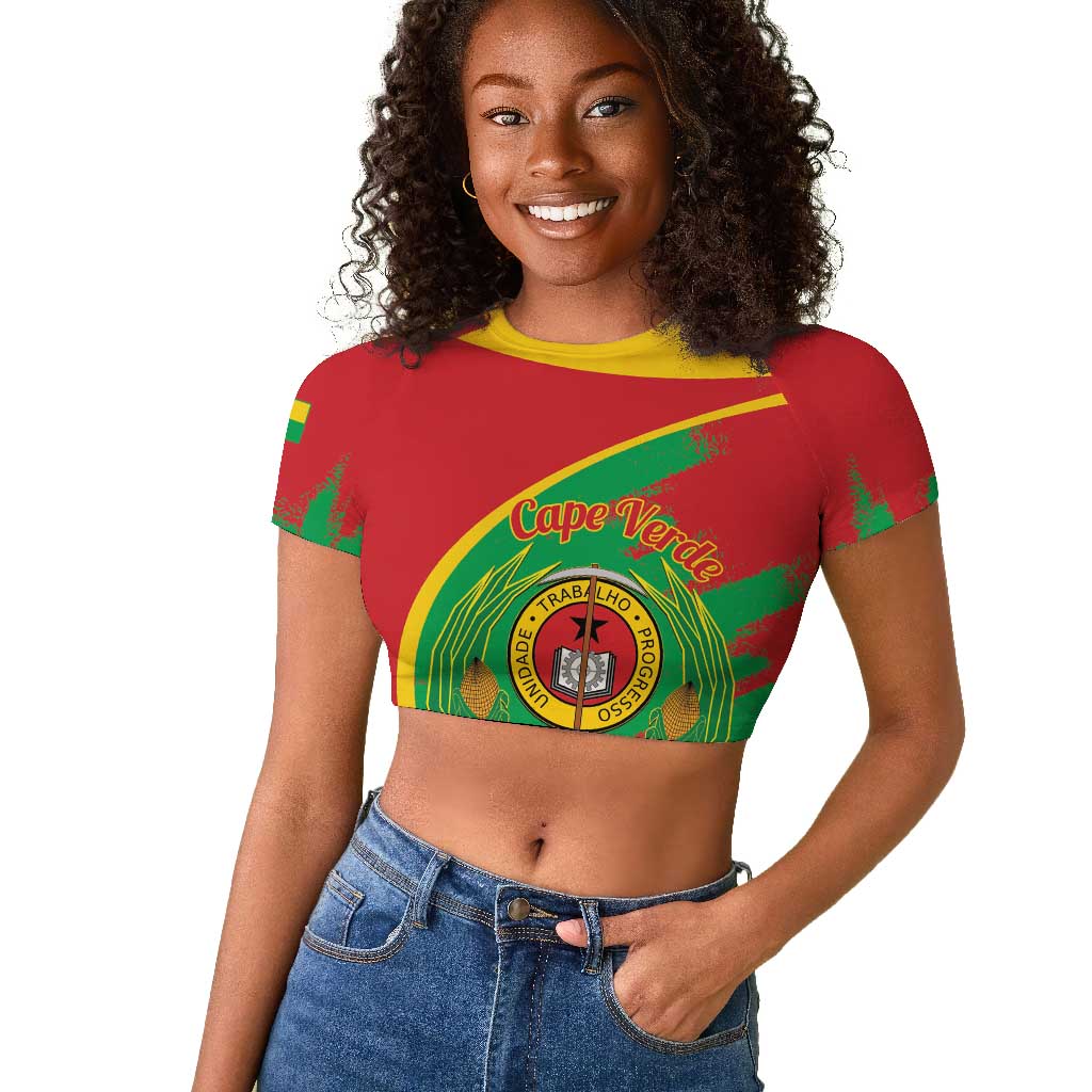 Cape Verde 1975-1992 Raglan Cropped T shirt Coat Of Arms Grunge Style