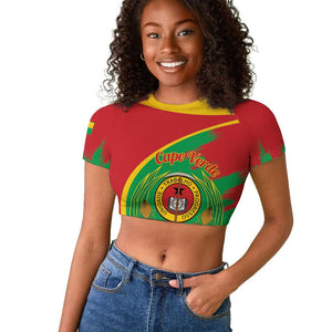 Cape Verde 1975-1992 Raglan Cropped T shirt Coat Of Arms Grunge Style