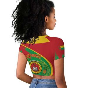 Cape Verde 1975-1992 Raglan Cropped T shirt Coat Of Arms Grunge Style