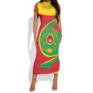 Cape Verde 1975-1992 Short Sleeve Bodycon Dress Coat Of Arms Grunge Style LT14