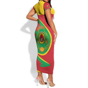 Cape Verde 1975-1992 Short Sleeve Bodycon Dress Coat Of Arms Grunge Style LT14