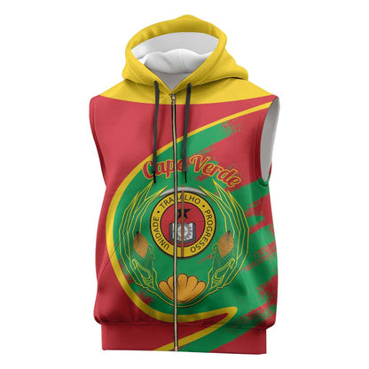 Cape Verde 1975-1992 Sleeveless Zip Hoodie Coat Of Arms Grunge Style - African Pride