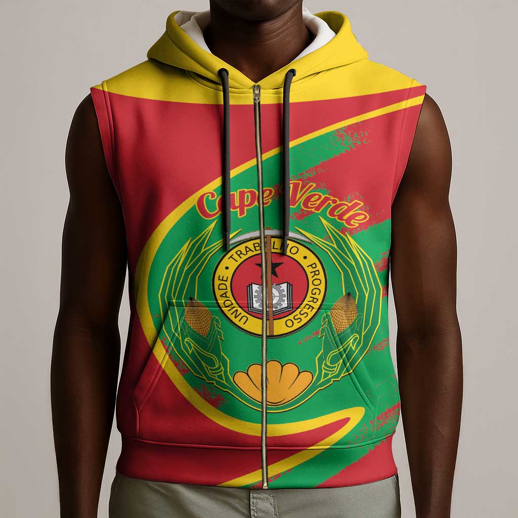 Cape Verde 1975-1992 Sleeveless Zip Hoodie Coat Of Arms Grunge Style - African Pride