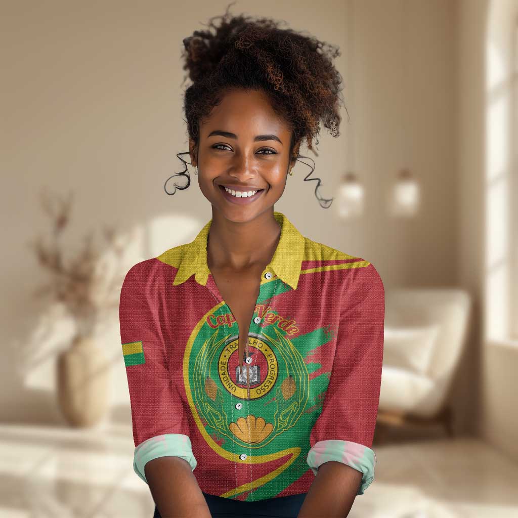 Cape Verde 1975-1992 Women Casual Shirt Coat Of Arms Grunge Style