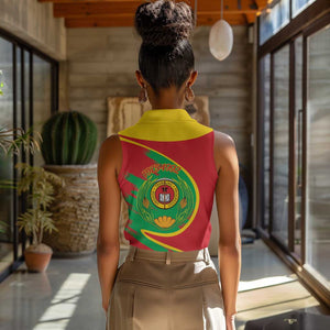 Cape Verde 1975-1992 Women Sleeveless Polo Shirt Coat Of Arms Grunge Style