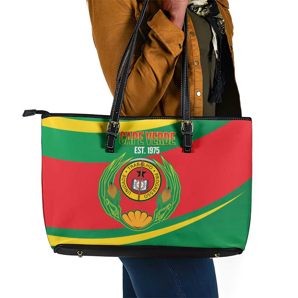 Cape Verde 1975-1992 Leather Tote Bag Unidade Trabalho Progresso