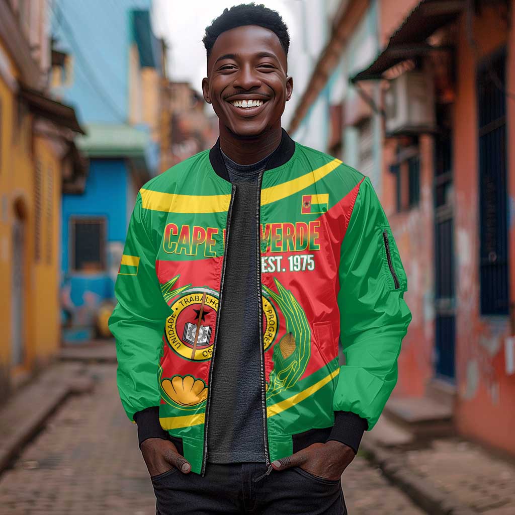 Cape Verde 1975-1992 Sleeve Zip Bomber Jacket Unidade Trabalho Progresso