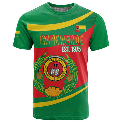 Cape Verde 1975-1992 T shirt Unidade Trabalho Progresso