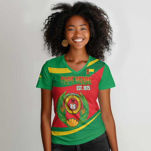 Cape Verde 1975-1992 Women V-Neck T-Shirt Unidade Trabalho Progresso