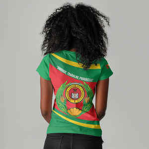 Cape Verde 1975-1992 Women V-Neck T-Shirt Unidade Trabalho Progresso