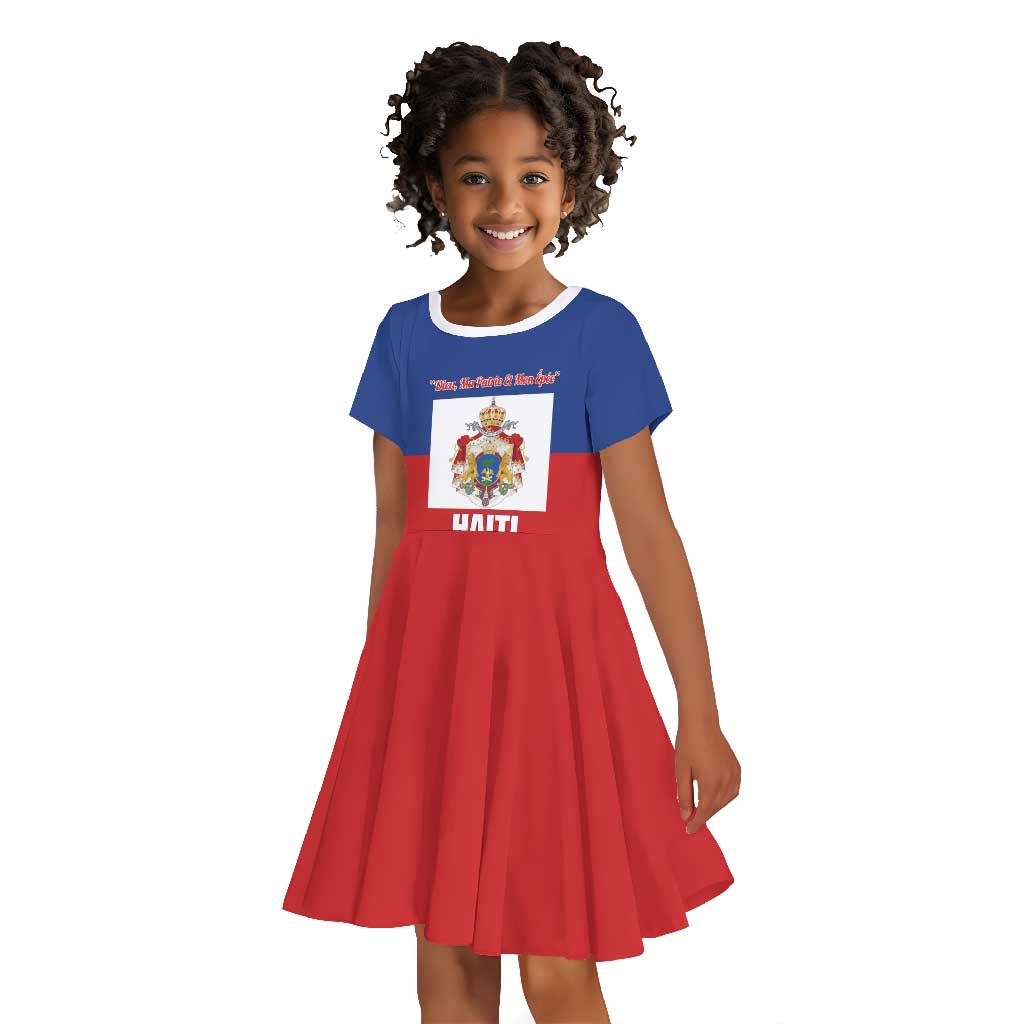 Personalised Second Empire of Haiti 1849-1859 Kid Short Sleeve Dress Anpi an Ayiti Flag Style