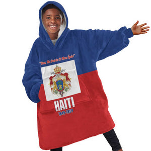 Personalised Second Empire of Haiti 1849-1859 Kid Wearable Blanket Hoodie Anpi an Ayiti Flag Style