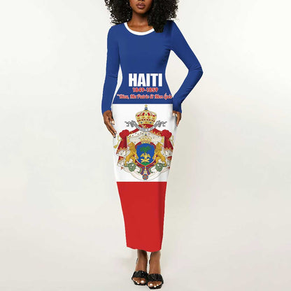 Personalised Second Empire of Haiti 1849-1859 Long Sleeve Bodycon Dress Anpi an Ayiti Flag Style LT14