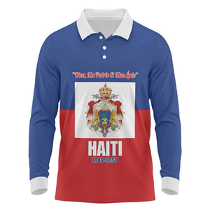 Personalised Second Empire of Haiti 1849-1859 Long Sleeve Polo Shirt Anpi an Ayiti Flag Style