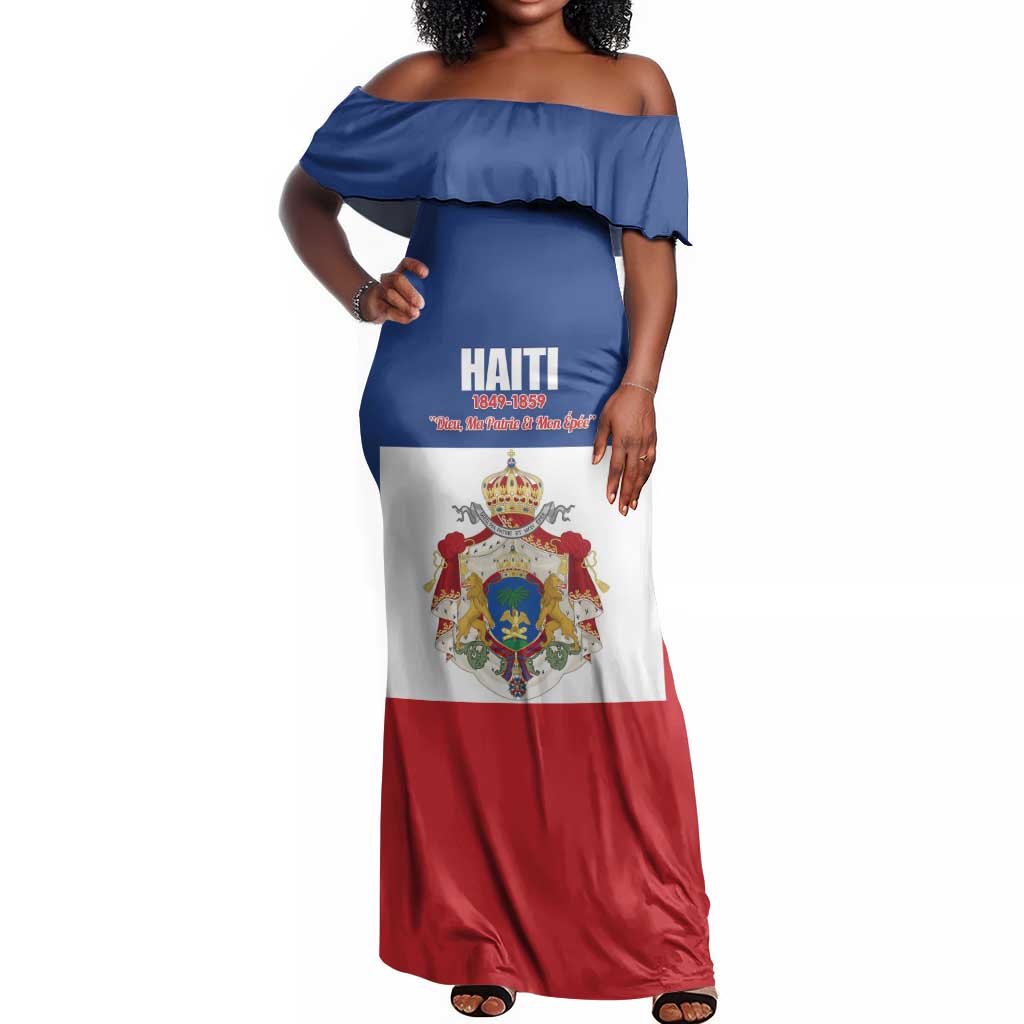 Personalised Second Empire of Haiti 1849-1859 Off Shoulder Maxi Dress Anpi an Ayiti Flag Style