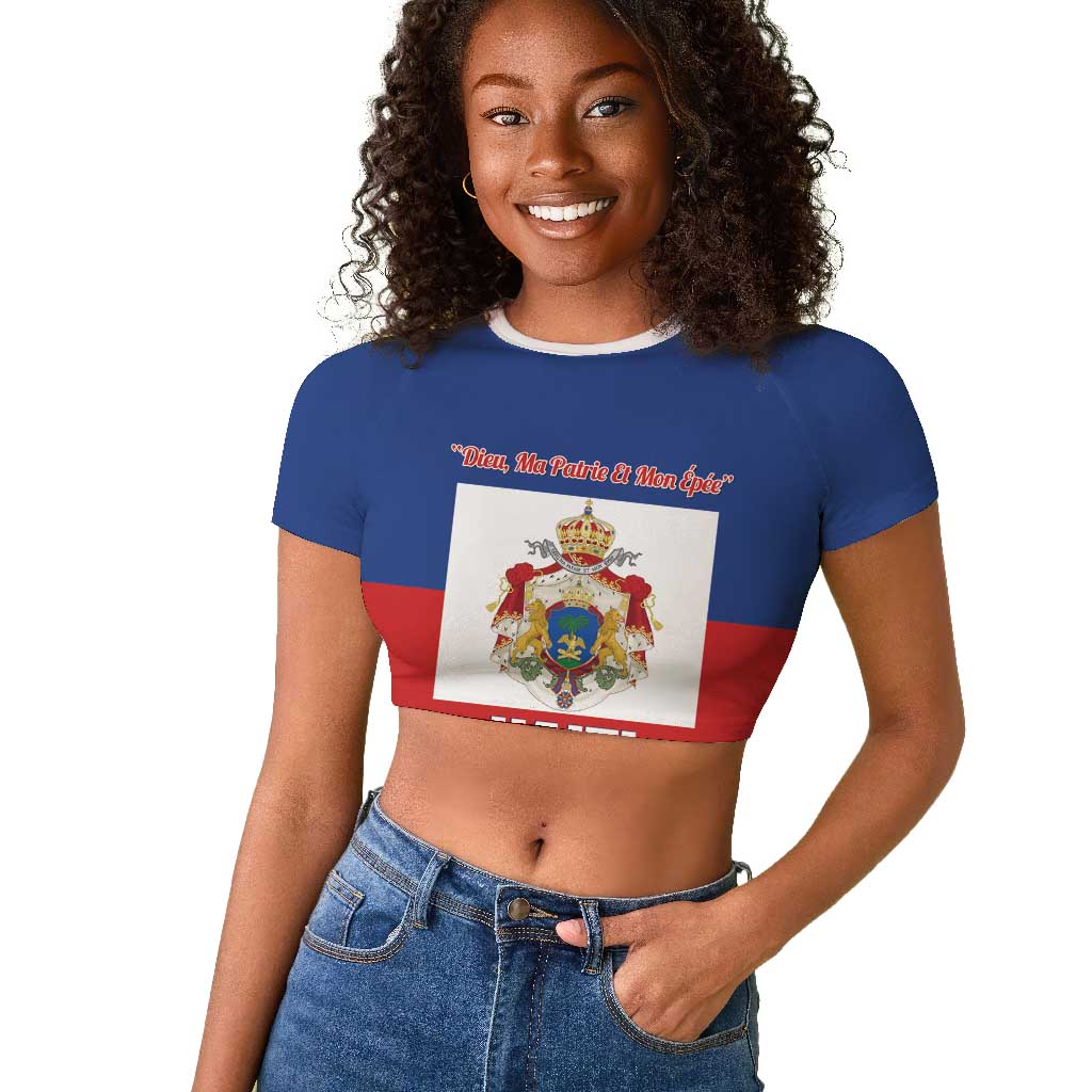 Personalised Second Empire of Haiti 1849-1859 Raglan Cropped T shirt Anpi an Ayiti Flag Style