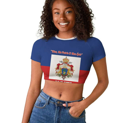 Personalised Second Empire of Haiti 1849-1859 Raglan Cropped T shirt Anpi an Ayiti Flag Style