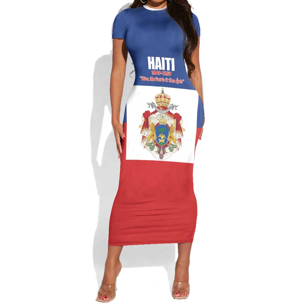 Personalised Second Empire of Haiti 1849-1859 Short Sleeve Bodycon Dress Anpi an Ayiti Flag Style LT14
