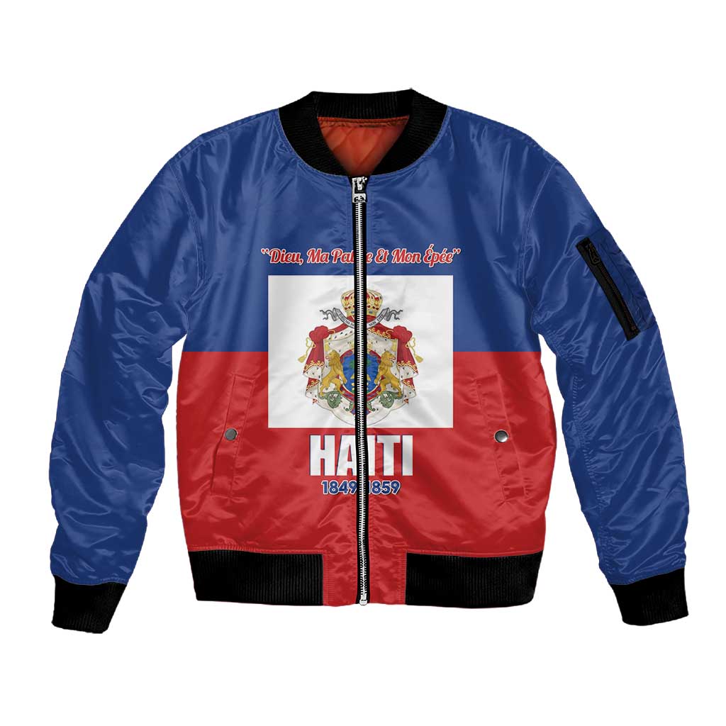 Personalised Second Empire of Haiti 1849-1859 Sleeve Zip Bomber Jacket Anpi an Ayiti Flag Style