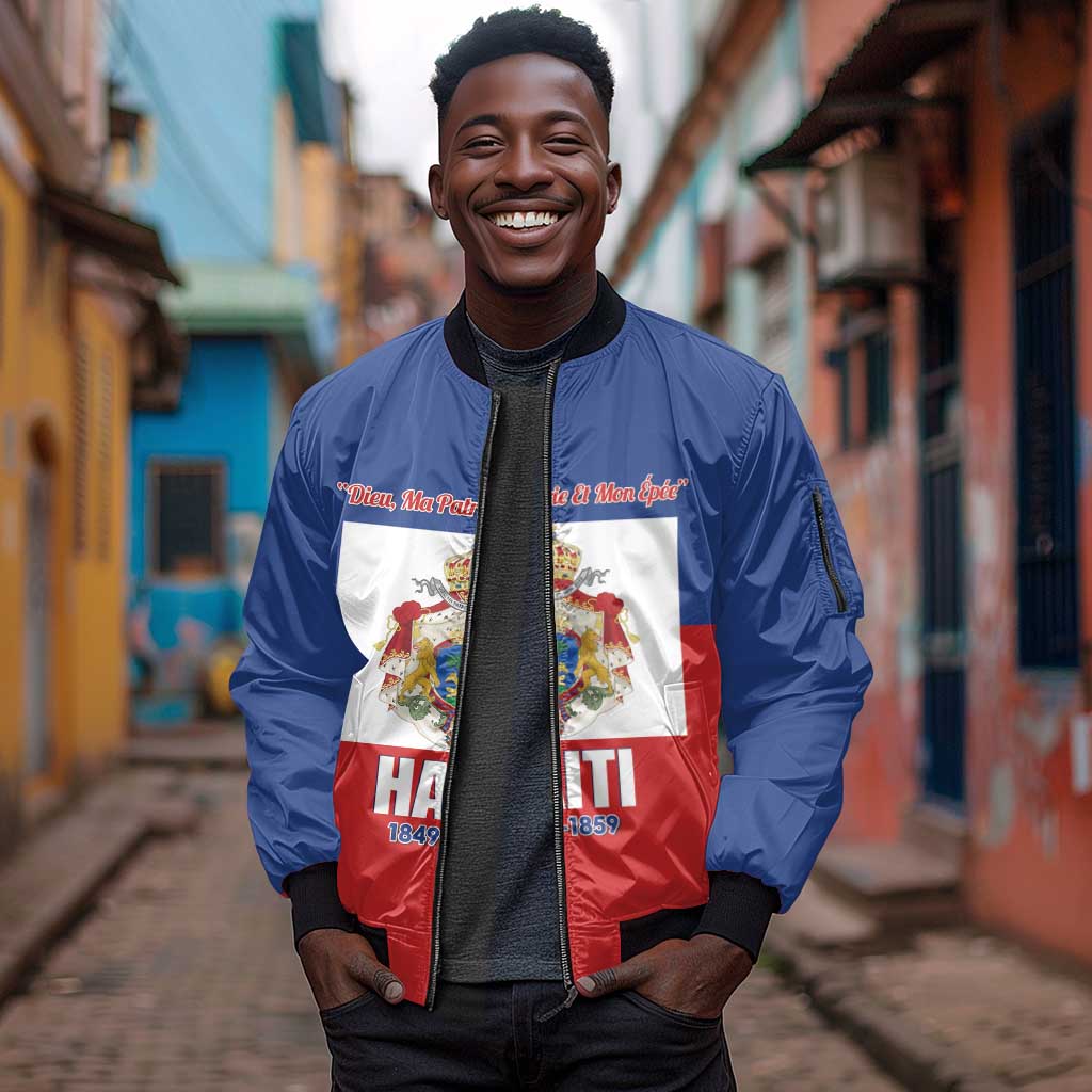 Personalised Second Empire of Haiti 1849-1859 Sleeve Zip Bomber Jacket Anpi an Ayiti Flag Style