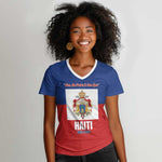 Personalised Second Empire of Haiti 1849-1859 Women V-Neck T-Shirt Anpi an Ayiti Flag Style