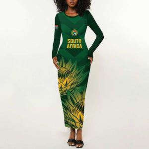 Custom South Africa Cricket Long Sleeve Bodycon Dress Go Champions Proteas LT14